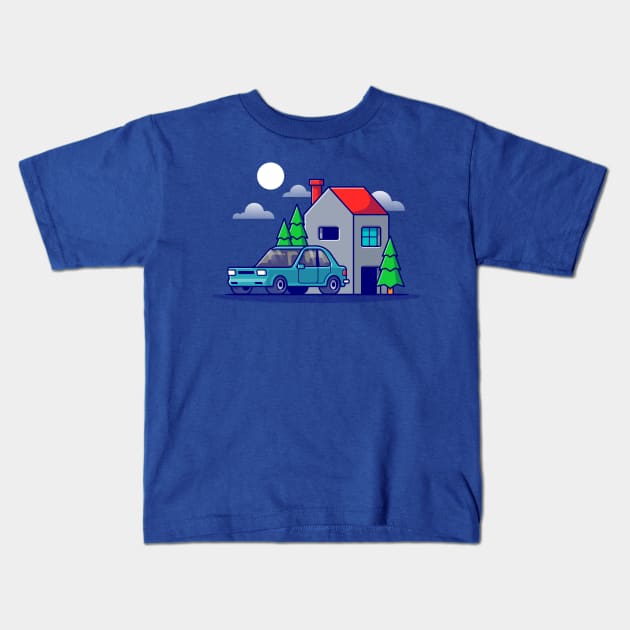 House And Car Cartoon Kids T-Shirt by Catalyst Labs